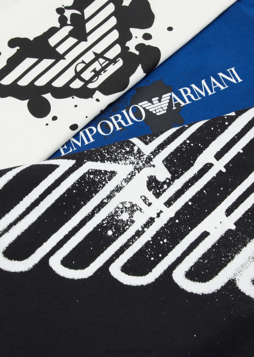 Boy 086V2462 Three-Pack Of Jersey T-Shirts With Logo Print Armani Blue