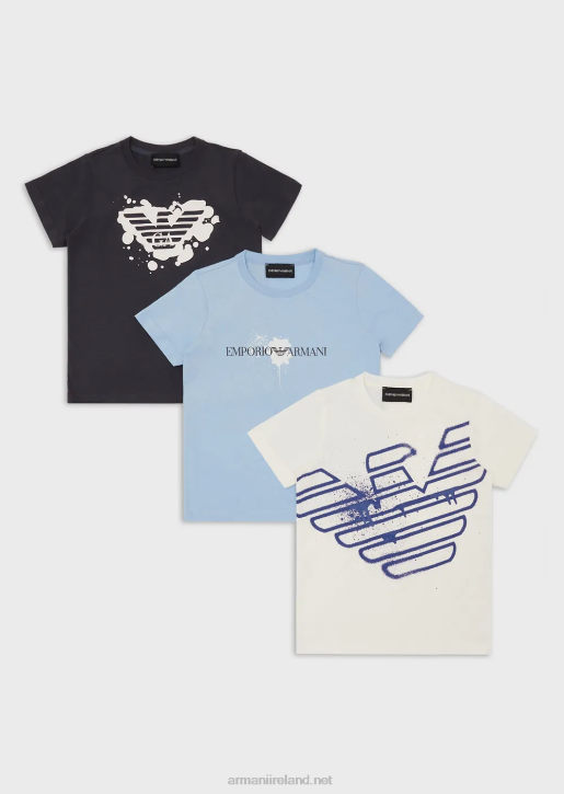 Boy 086V2463 Three-Pack Of Jersey T-Shirts With Logo Print Armani Azure