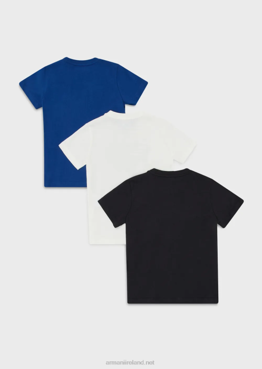 Boy 086V2463 Three-Pack Of Jersey T-Shirts With Logo Print Armani Azure