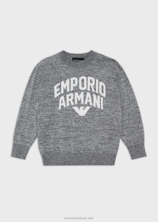 Boy 086V2466 Melange-Weave Jumper With Jacquard Logo Armani Melange Gray