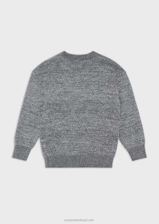 Boy 086V2466 Melange-Weave Jumper With Jacquard Logo Armani Melange Gray