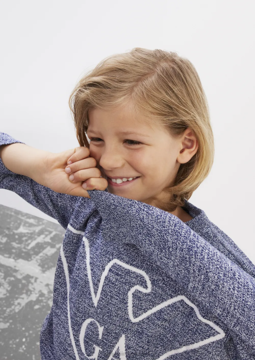 Boy 086V2467 Melange-Weave Jumper With Jacquard Logo Armani Gray