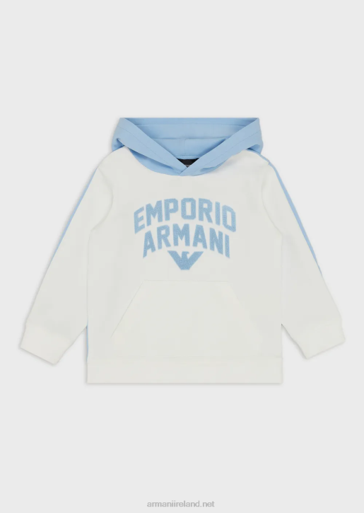 Boy 086V2468 Double-Jersey Hooded Sweatshirt With Emporio Armani LogoWhite