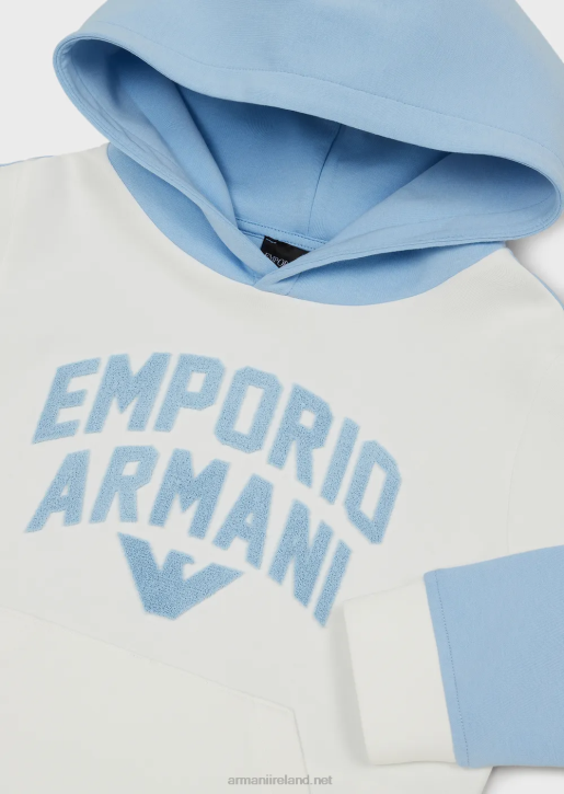 Boy 086V2468 Double-Jersey Hooded Sweatshirt With Emporio Armani LogoWhite