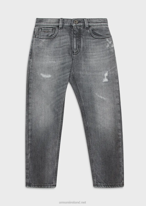 Boy 086V2469 J75 Rinsed Denim Jeans With Rips Armani Light Gray