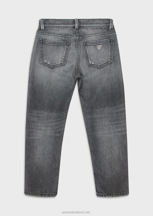 Boy 086V2469 J75 Rinsed Denim Jeans With Rips Armani Light Gray