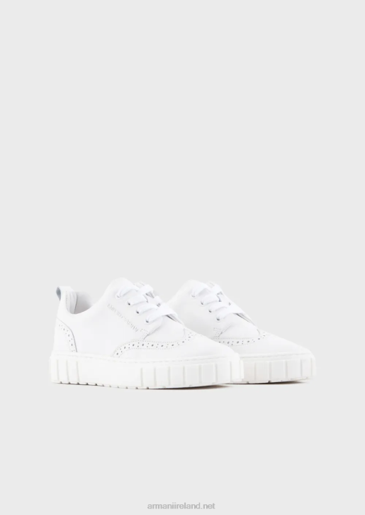 Boy 086V2477 Soft-Leather Sneakers With Wingtip Detail Armani White