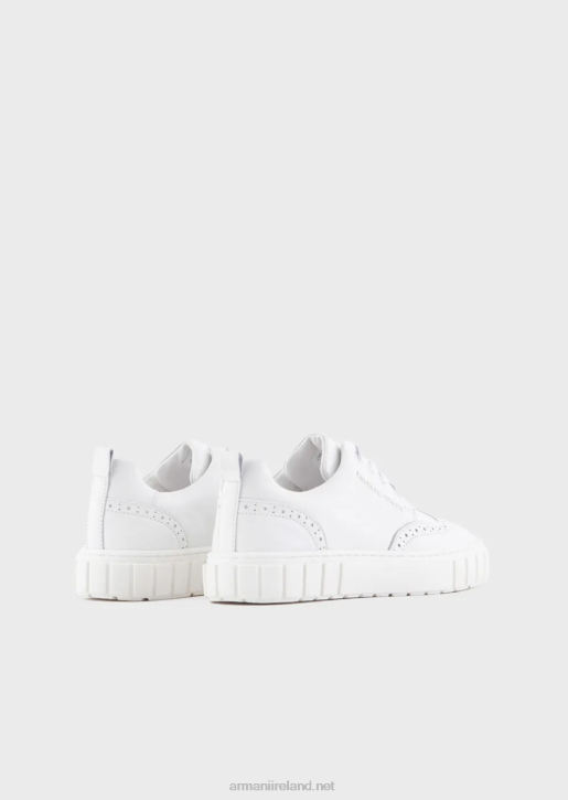 Boy 086V2477 Soft-Leather Sneakers With Wingtip Detail Armani White