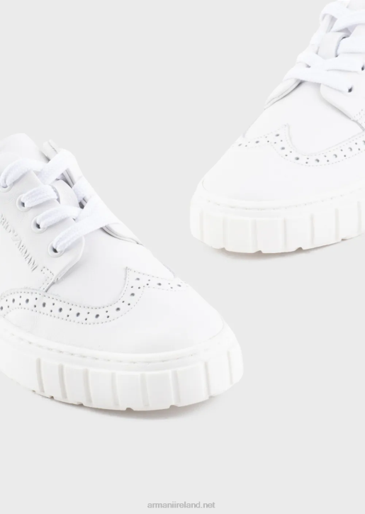 Boy 086V2477 Soft-Leather Sneakers With Wingtip Detail Armani White