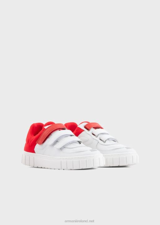 Boy 086V2478 Sneakers With Velcro And Stitched Elastic Insert Armani White