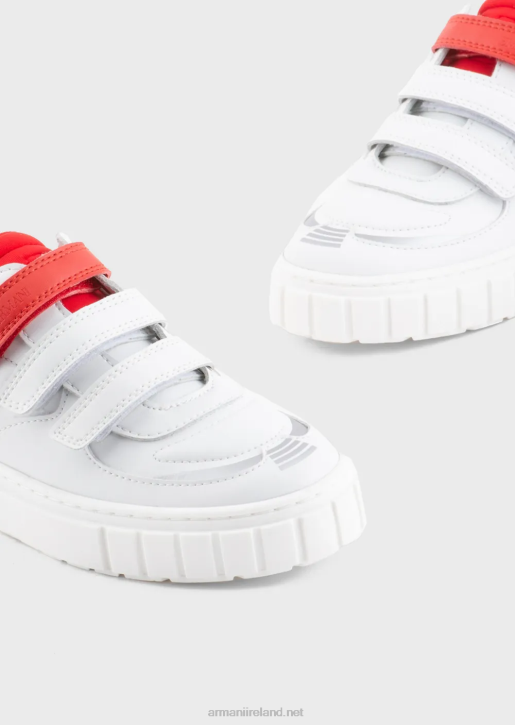 Boy 086V2478 Sneakers With Velcro And Stitched Elastic Insert Armani White