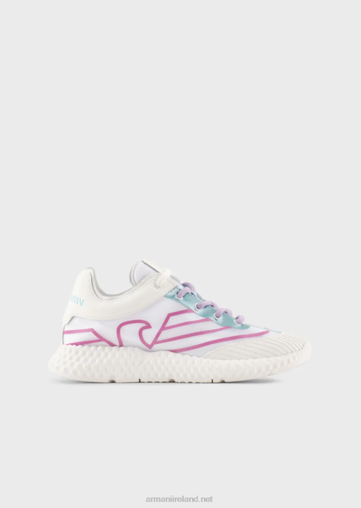 Boy 086V2481 Rubber And Nylon Sneakers With Oversized Eagle Armani White