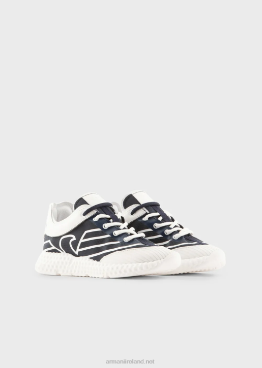 Boy 086V2482 Rubber And Nylon Sneakers With Oversized Eagle Armani Navy Blue