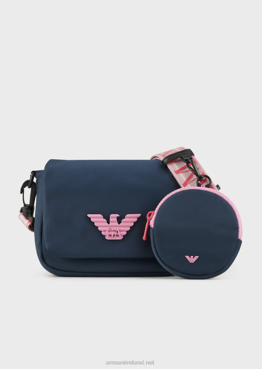 Girl 086V2620 Recycled-Nylon Messenger Bag With Eagle Plate Armani
