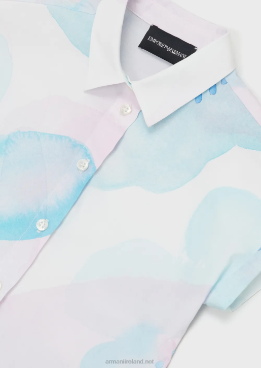 Girl 086V2540 Short-Sleeved Poplin Shirt With A Watercolour Floral Print Armani