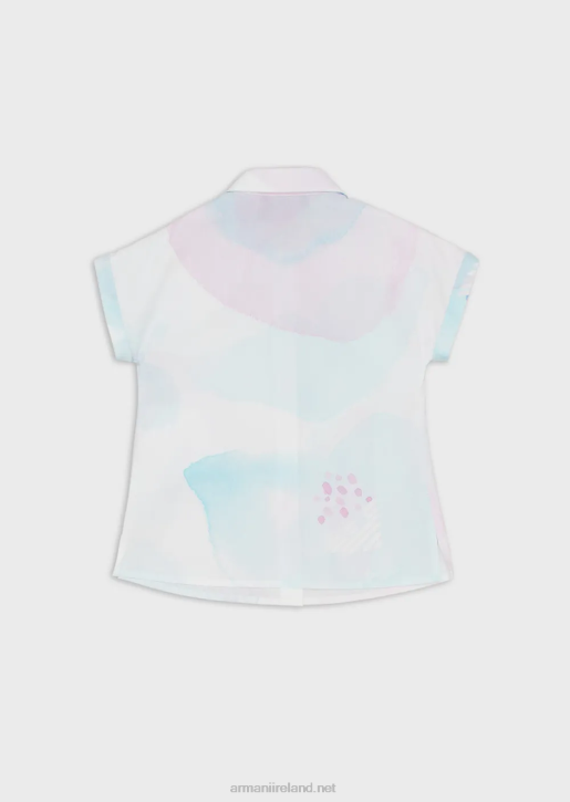 Girl 086V2540 Short-Sleeved Poplin Shirt With A Watercolour Floral Print Armani