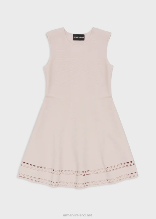 Girl 086V2542 Knit Flared Dress With Laser-Cut Profile Armani Pink