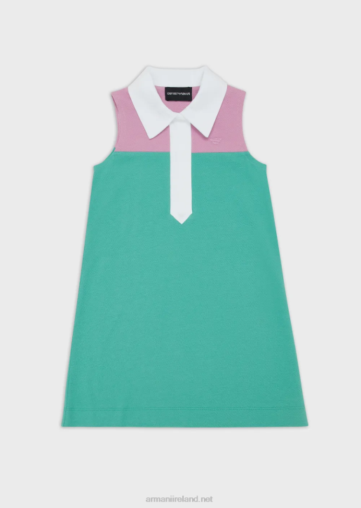 Girl 086V2543 Colour-Block Pique-Jersey Flared Dress With Polo-Shirt Collar Armani