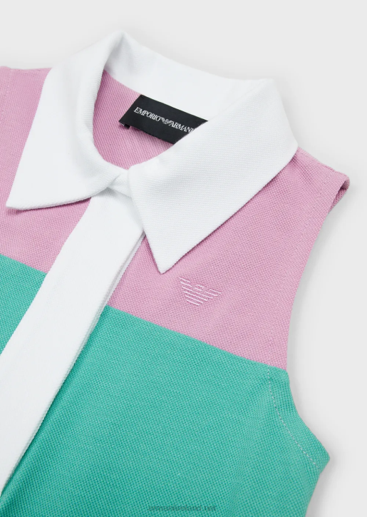 Girl 086V2543 Colour-Block Pique-Jersey Flared Dress With Polo-Shirt Collar Armani