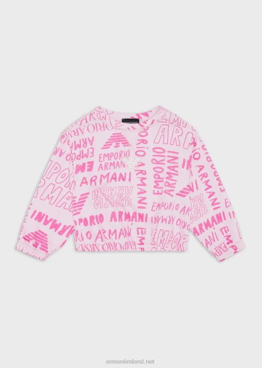 Girl 086V2547 Jersey Sweatshirt With All-Over Ea Crew Lettering Armani Pink