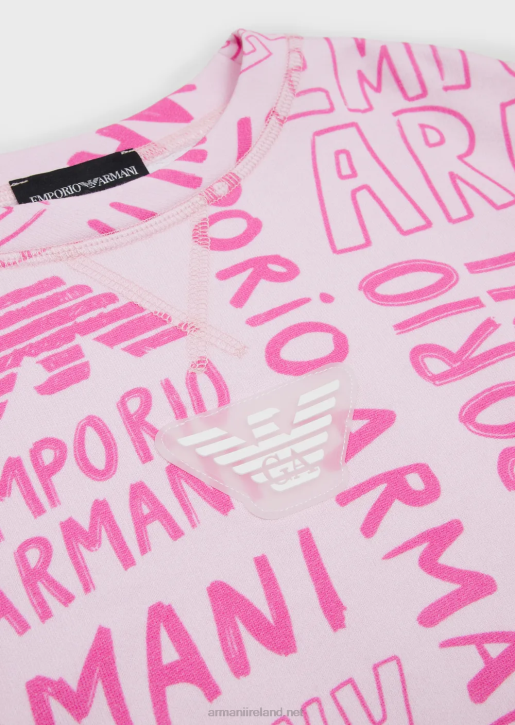 Girl 086V2547 Jersey Sweatshirt With All-Over Ea Crew Lettering Armani Pink