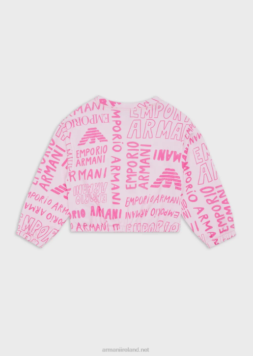 Girl 086V2547 Jersey Sweatshirt With All-Over Ea Crew Lettering Armani Pink