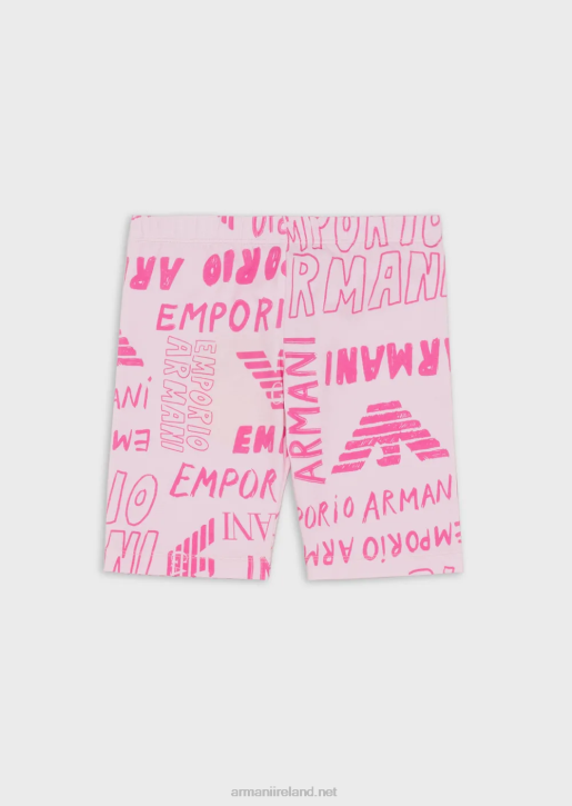Girl 086V2548 Jersey Cycling Leggings With All-Over Ea Crew Lettering Armani Pink