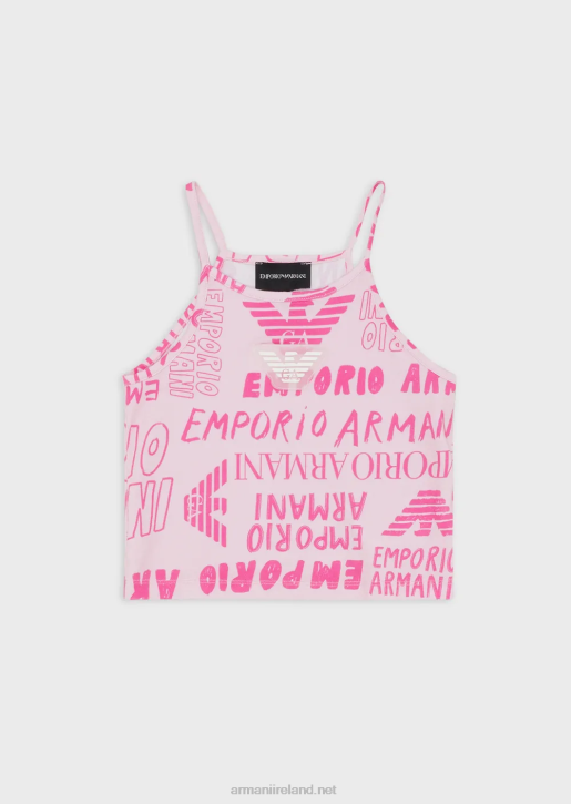 Girl 086V2549 Jersey Tank Top With All-Over Ea Crew Lettering Armani Pink