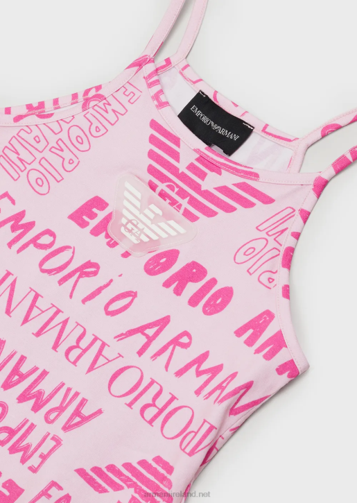 Girl 086V2549 Jersey Tank Top With All-Over Ea Crew Lettering Armani Pink