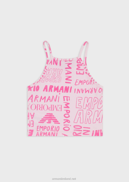 Girl 086V2549 Jersey Tank Top With All-Over Ea Crew Lettering Armani Pink