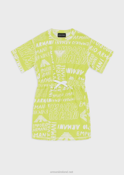 Girl 086V2550 Drawstring Dress With Ea Crew All-Over Lettering Armani Yellow