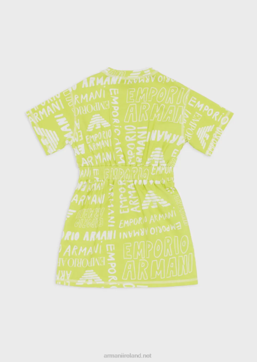 Girl 086V2550 Drawstring Dress With Ea Crew All-Over Lettering Armani Yellow