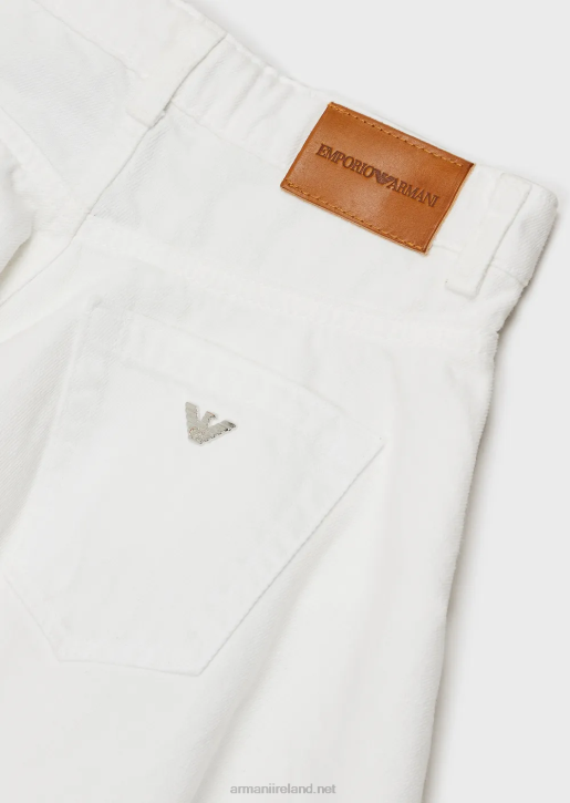 Girl 086V2552 Garment-Dyed Bull Flared Shorts Armani White