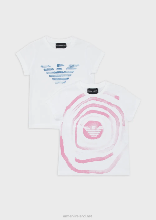 Girl 086V2553 Two-Pack Of Jersey T-Shirt With Watercolour-Effect Logo Armani White