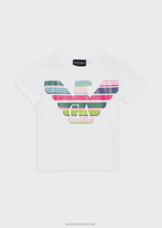 Girl 086V2556 Jersey T-Shirt With Glitter Logo Print Armani White Logo