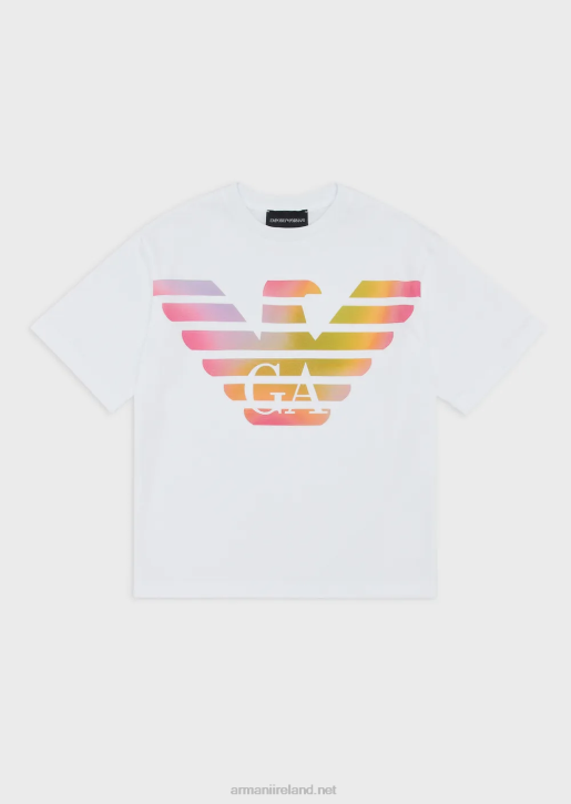 Girl 086V2557 Ea Crew Heavyweight-Jersey T-Shirt With Multicoloured Logo Armani White Logo