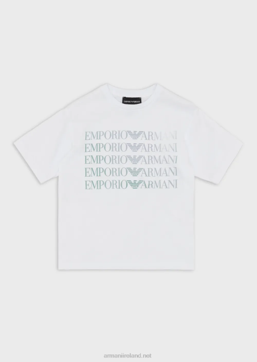 Girl 086V2558 Ea Crew Heavyweight-Jersey T-Shirt With Multicoloured Logo Armani White