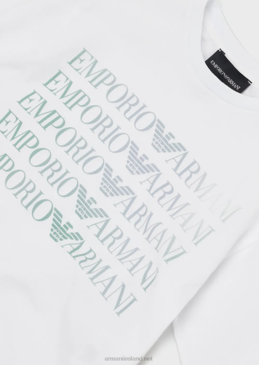 Girl 086V2558 Ea Crew Heavyweight-Jersey T-Shirt With Multicoloured Logo Armani White