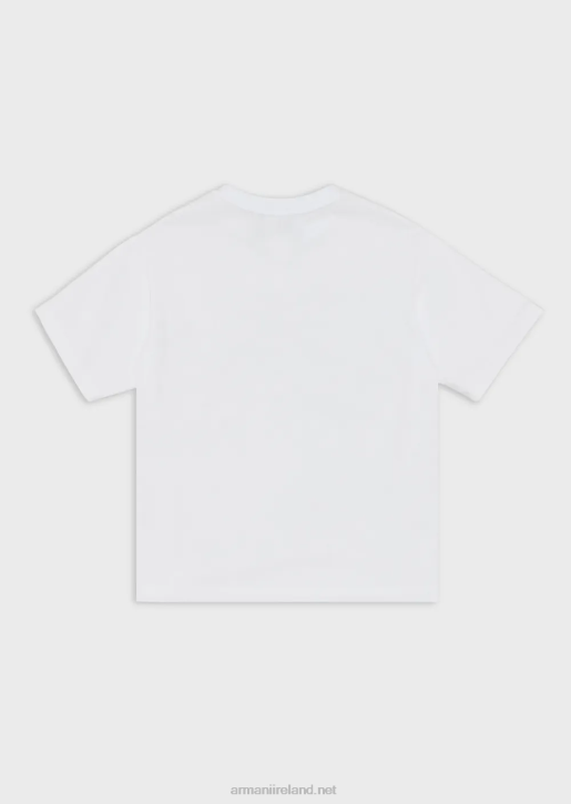 Girl 086V2558 Ea Crew Heavyweight-Jersey T-Shirt With Multicoloured Logo Armani White