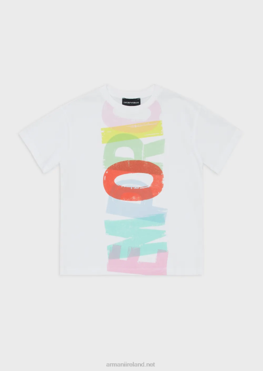 Girl 086V2559 Organic Jersey Oversized T-Shirt With Oversized Brushstroke Logo Armani White
