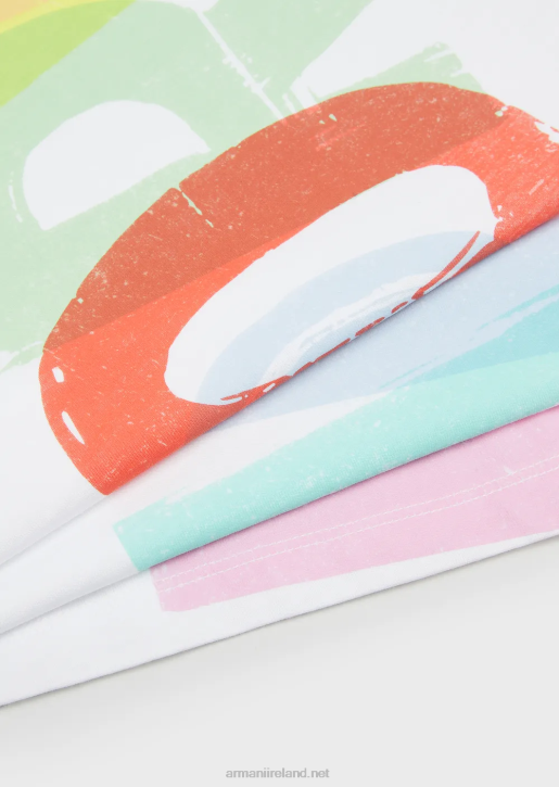 Girl 086V2559 Organic Jersey Oversized T-Shirt With Oversized Brushstroke Logo Armani White