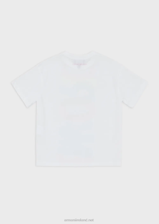 Girl 086V2559 Organic Jersey Oversized T-Shirt With Oversized Brushstroke Logo Armani White