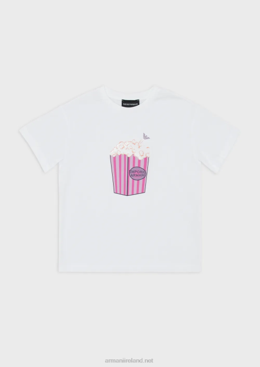 Girl 086V2560 Jersey T-Shirt With Popcorn Print Armani White