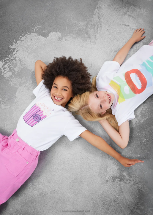 Girl 086V2560 Jersey T-Shirt With Popcorn Print Armani White