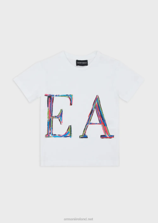 Girl 086V2561 Jersey T-Shirt With Logo Drawing Print Armani White