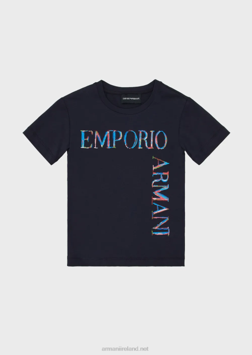 Girl 086V2562 Jersey T-Shirt With Logo Drawing Print Armani Blue