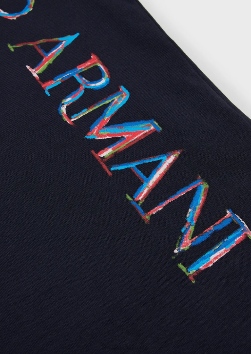 Girl 086V2562 Jersey T-Shirt With Logo Drawing Print Armani Blue