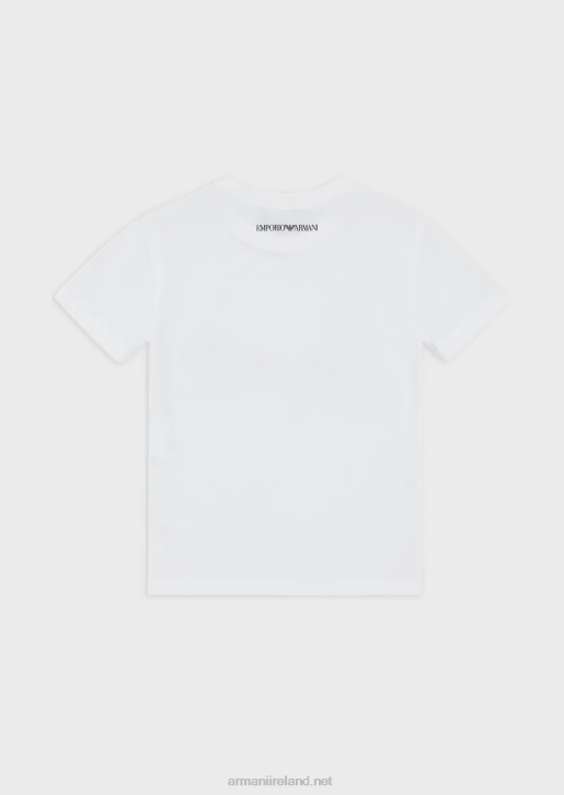 Girl 086V2563 Organic Jersey T-Shirt With Sequinned Signature Logo Armani White
