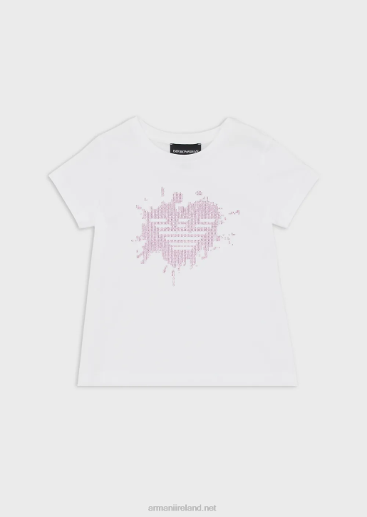 Girl 086V2564 Jersey T-Shirt With Contrasting Rhinestone Eagle Armani White