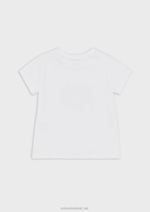 Girl 086V2564 Jersey T-Shirt With Contrasting Rhinestone Eagle Armani White